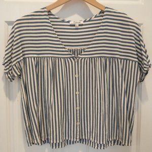 Madewell Striped Button-Front Crop Top, Blue and White, Size S